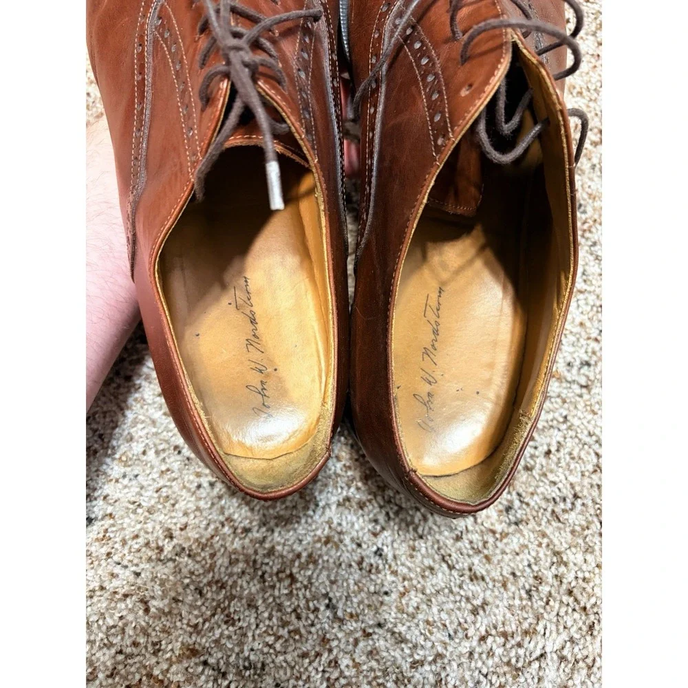 John W Nordstrom Oxfords Dress Shoes Mens Size 12 Brown Leather Cap Toe Italy